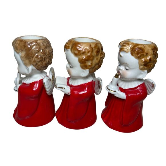 Vintage Christmas Choir Boy Angel Candleholders Japan Set of 3 Red - Picture 5 of 6